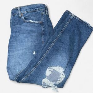 Old Navy sky-hi straight distressed denim jeans with ripped knees